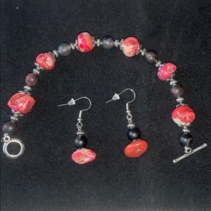 20169 Poppy jasper/black agate bracelet/earrings
